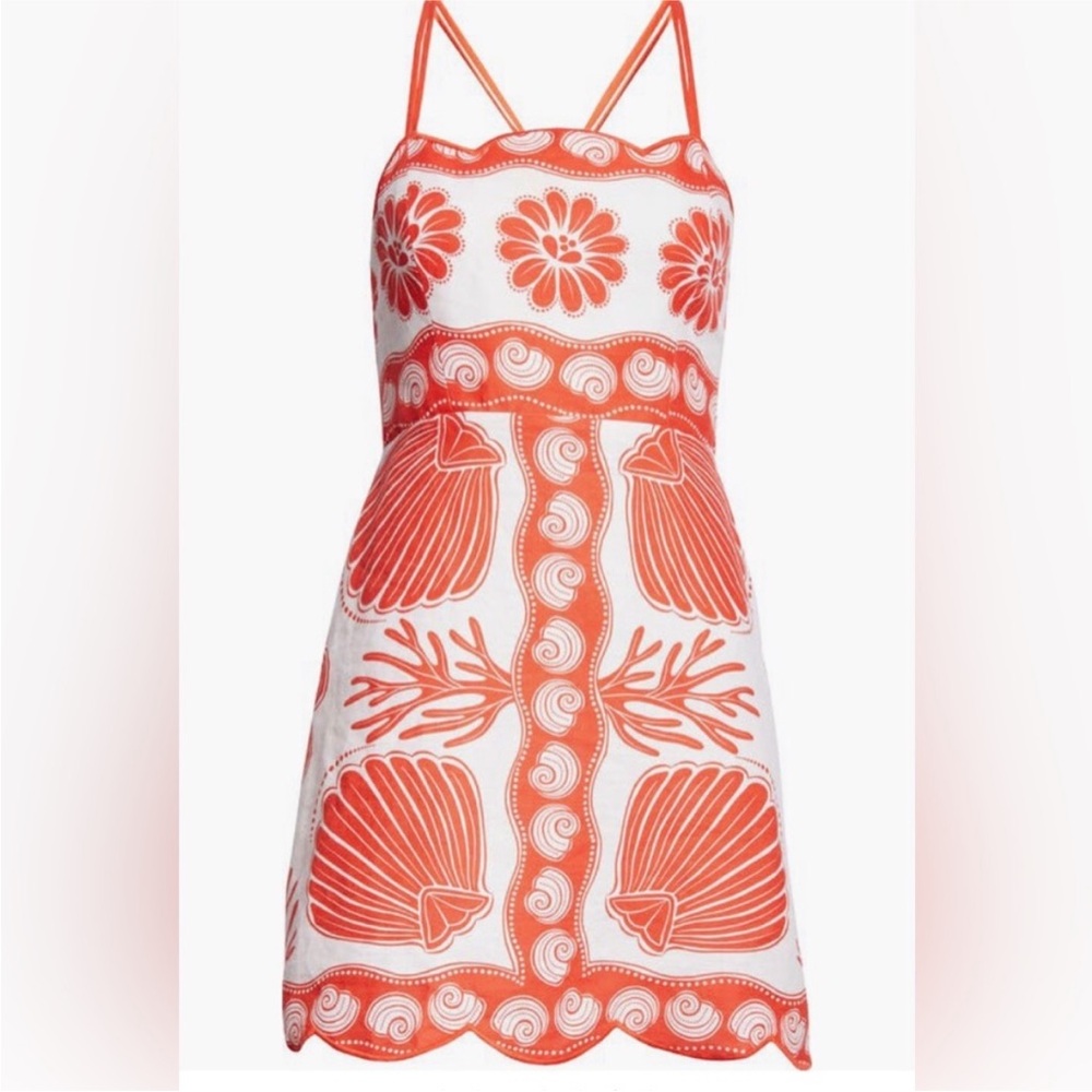 NWT Farm Rio Red and White Shell Pattern Linen Mini Dress